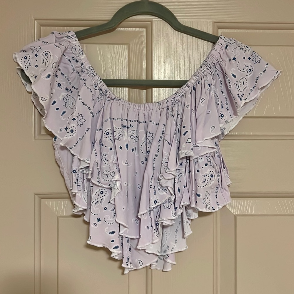 Purple & Blue Pattern Crop Top